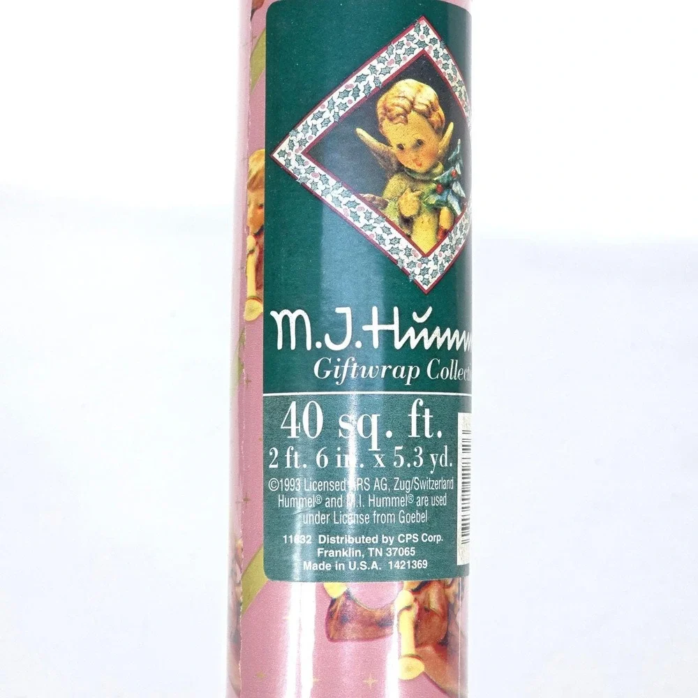 M. J.‎ Hummel Christmas Wrapping Paper 40 sq ft Vintage 1993 Pink Angels Sealed